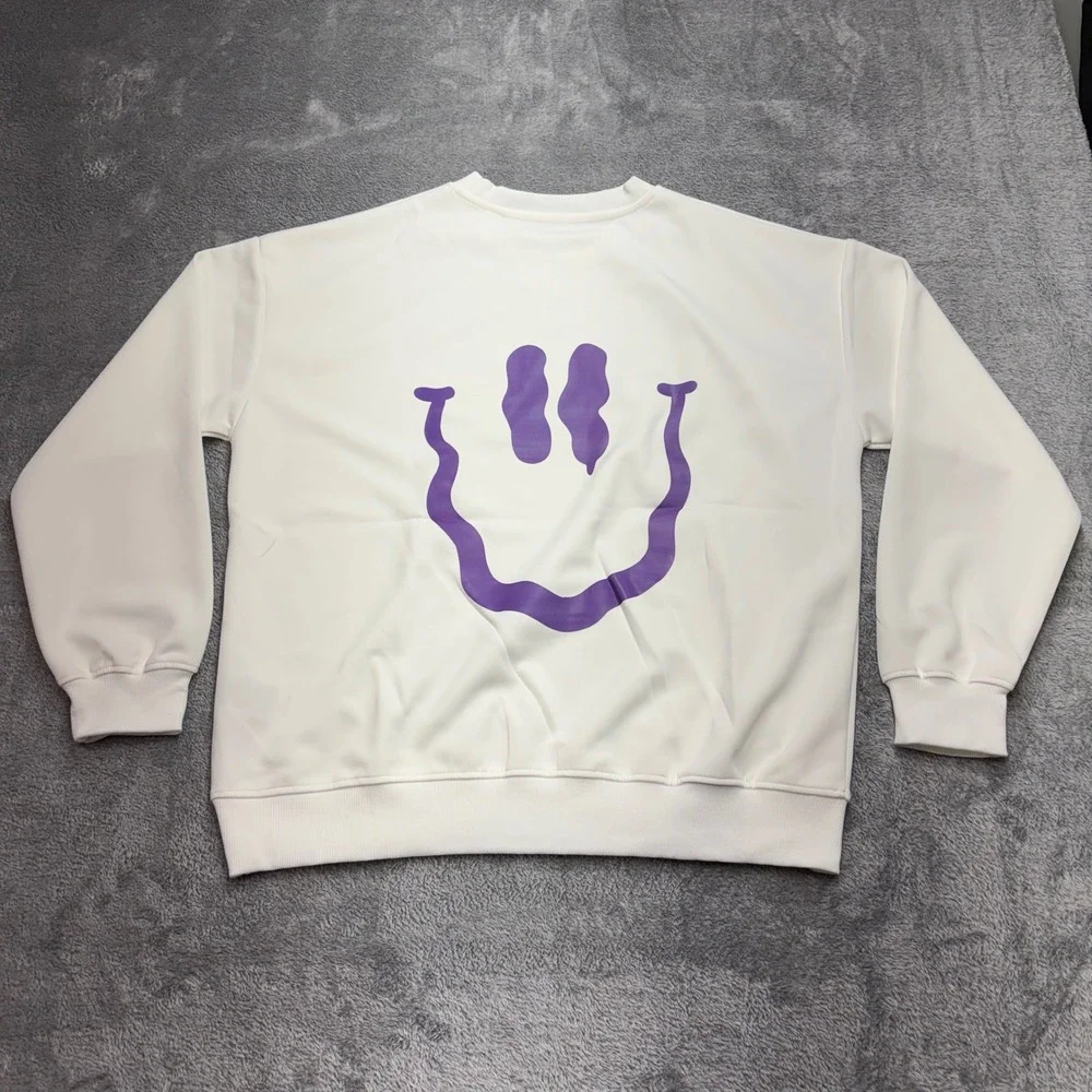 Burandoeno Sweatshirt Mens Size M White Purple Script Logo Excellent Streetwear‎
